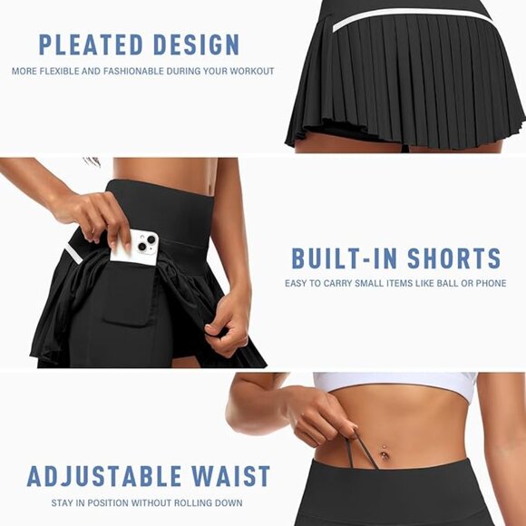 JoyGirl Womens Pleated Tennis Skirt with Shorts High Waisted Golf Skort Mini Ski - Picture 3 of 4